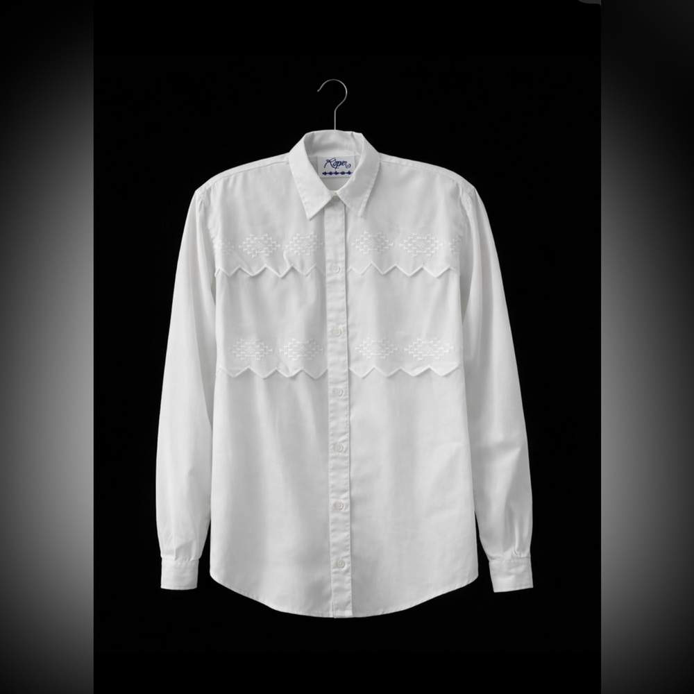 Roper White Western Embroidered Button-Up Shirt | Size M